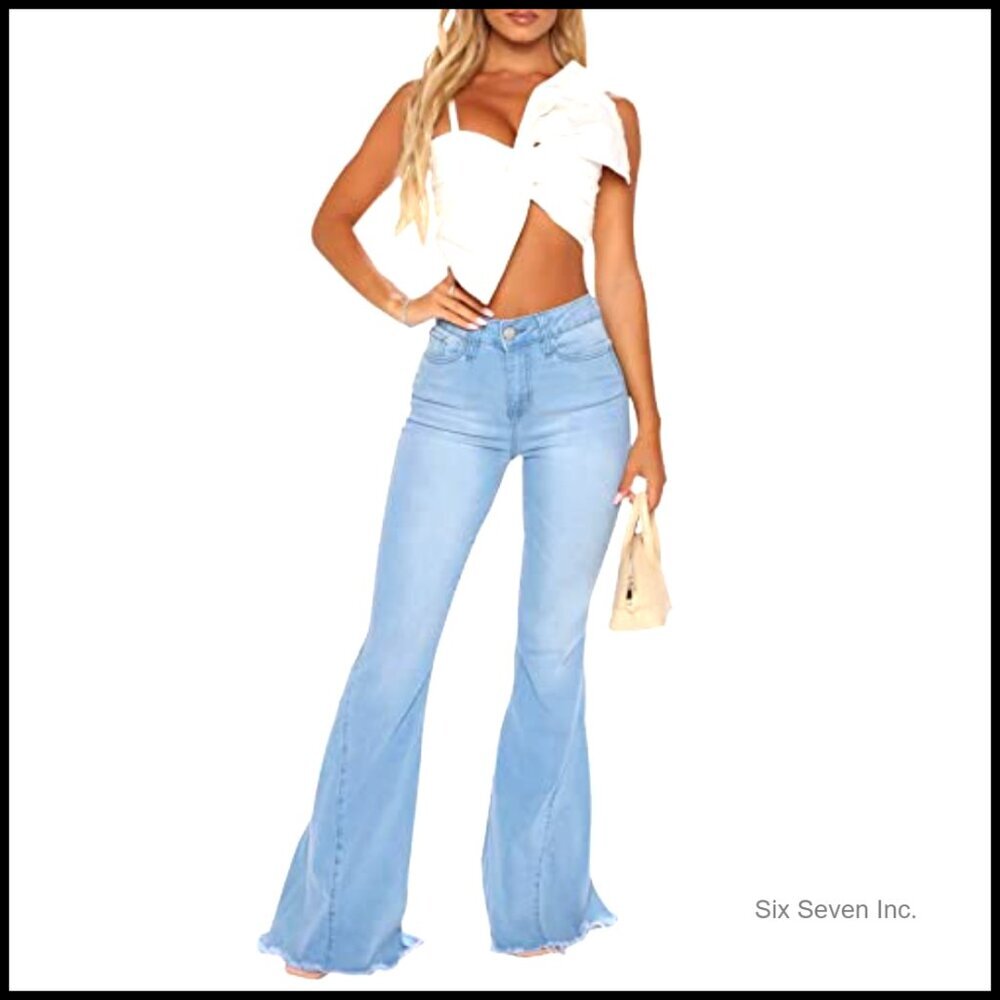 Mid Rise Flare Jeans Bell Bottom Denim Pants Y2K Retro Chic Casual - Picture 4 of 7